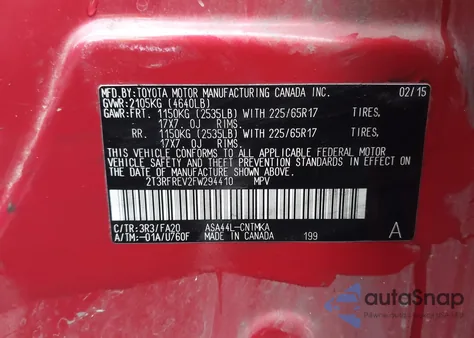 2015 Toyota Rav4 Xle из США, поврежденный, VIN 2T3RFREV2FW294410